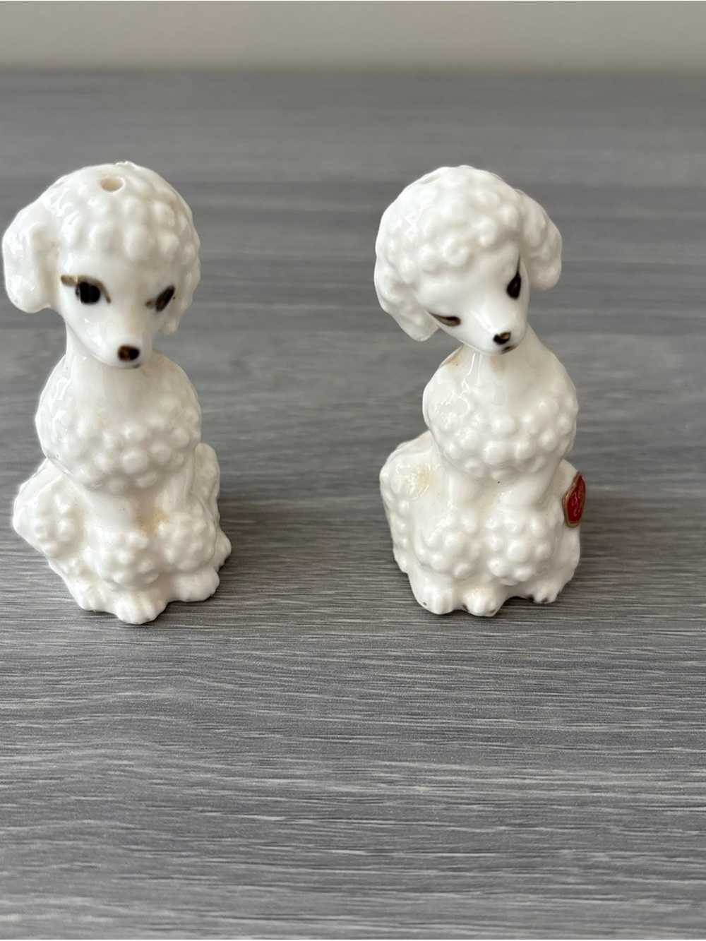Vintage White Porcelain Poodle Salt and Pepper Shakers bone china